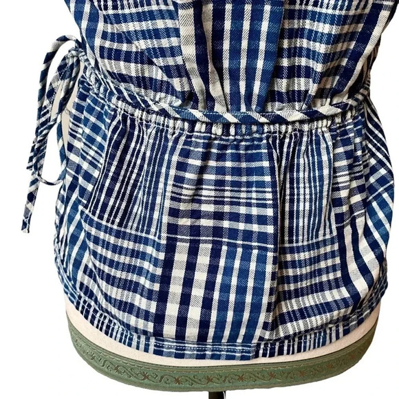 J.Crew Puff Sleeve Wrap Top Indigo Plaid Patchwork Cotton Blouse Size XS - Picture 12 of 15